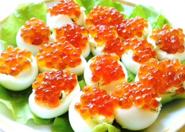 Snacks with red caviar