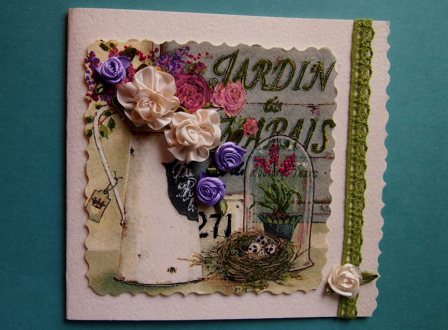 How to make a card with your own hands with flowers from silk ribbons