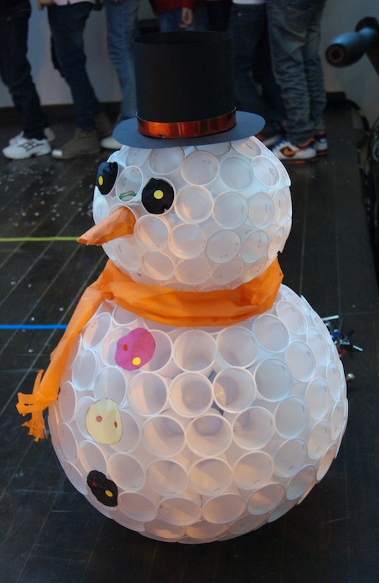 Snowman from plastic cups