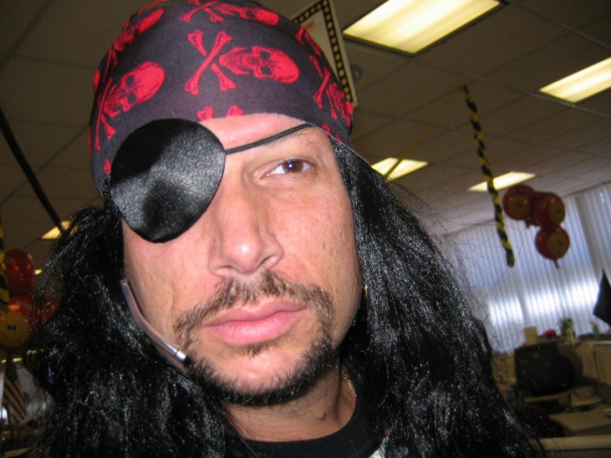 A black bandage for one eye will fit a pirate